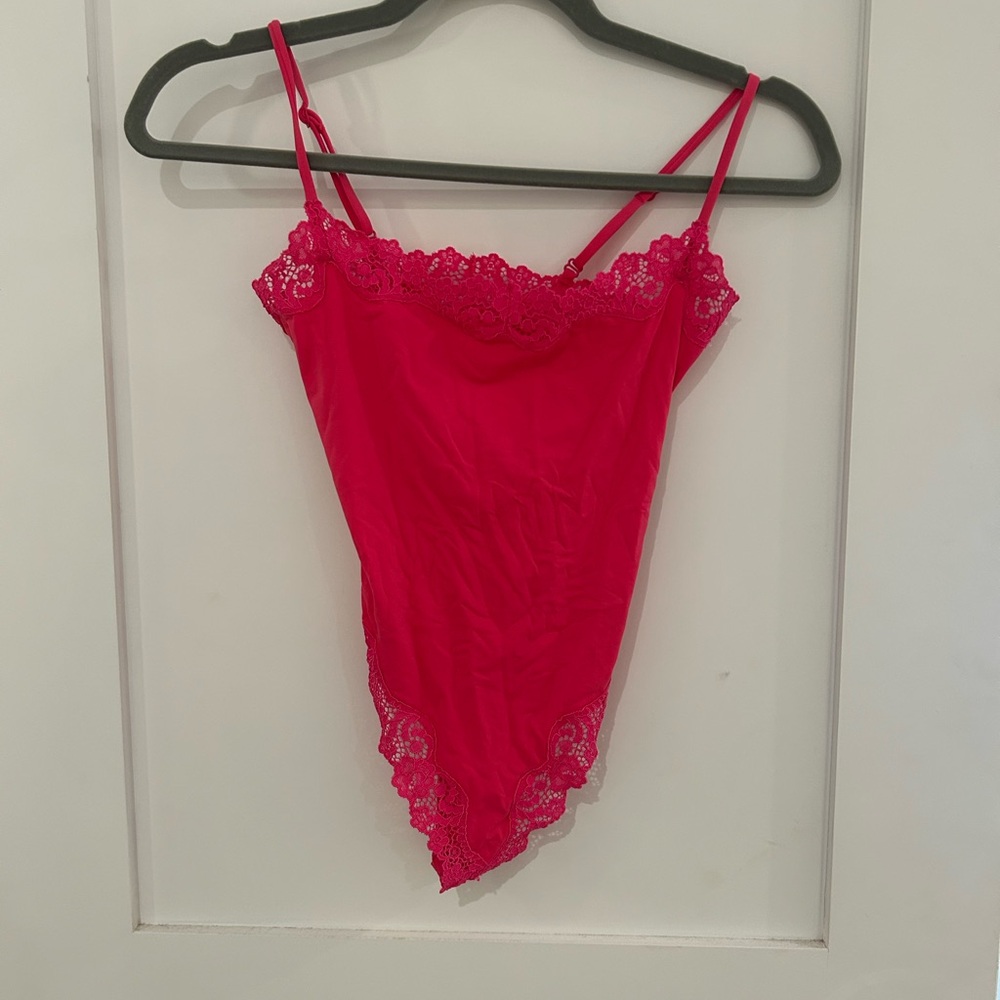 Pink Lace Trimmed Bodysuit